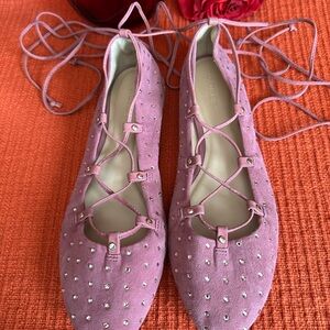 J. Crew Lavender Studded Lace-Up Flats
